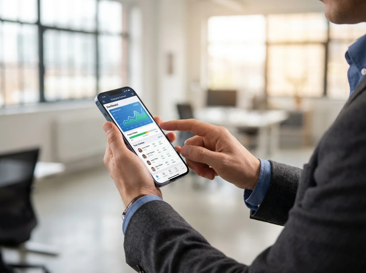 Professionnel utilisant une application métier sur mesure développée par DKDP Genève