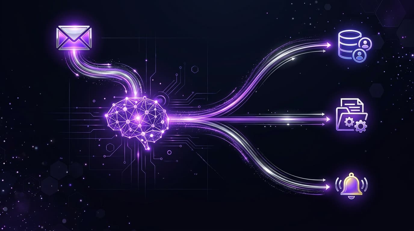 Automatiser taches IA PME : workflow automatisé connectant emails, CRM et documents via intelligence artificielle