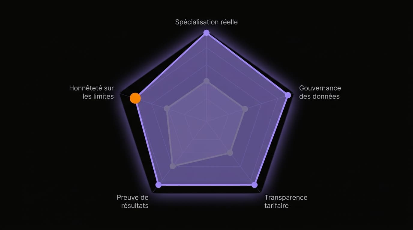Consultant IA Genève : grille d'évaluation radar des critères clés pour choisir un prestataire IA en 2026