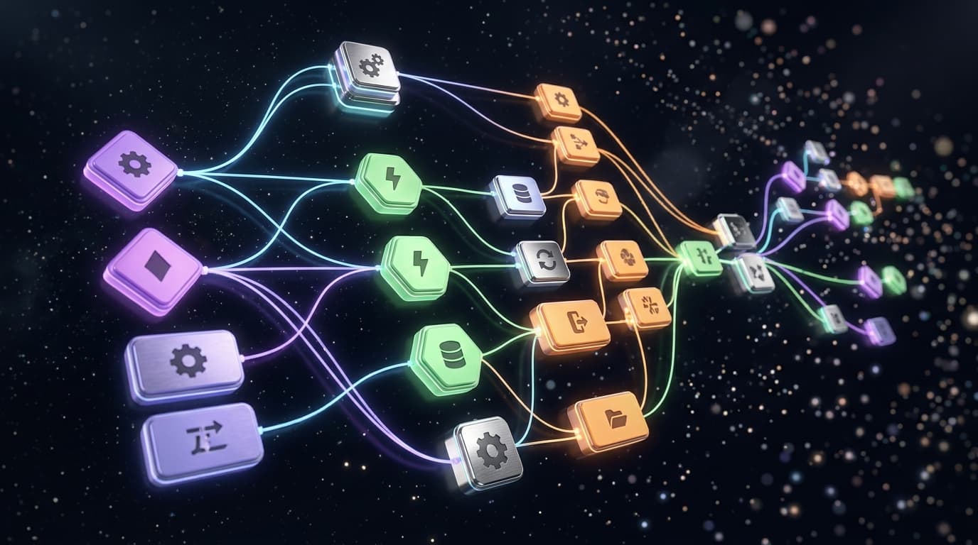 No-code low-code PME Suisse 2026 : interface de programmation visuelle avec blocs connectes pour creer sans coder