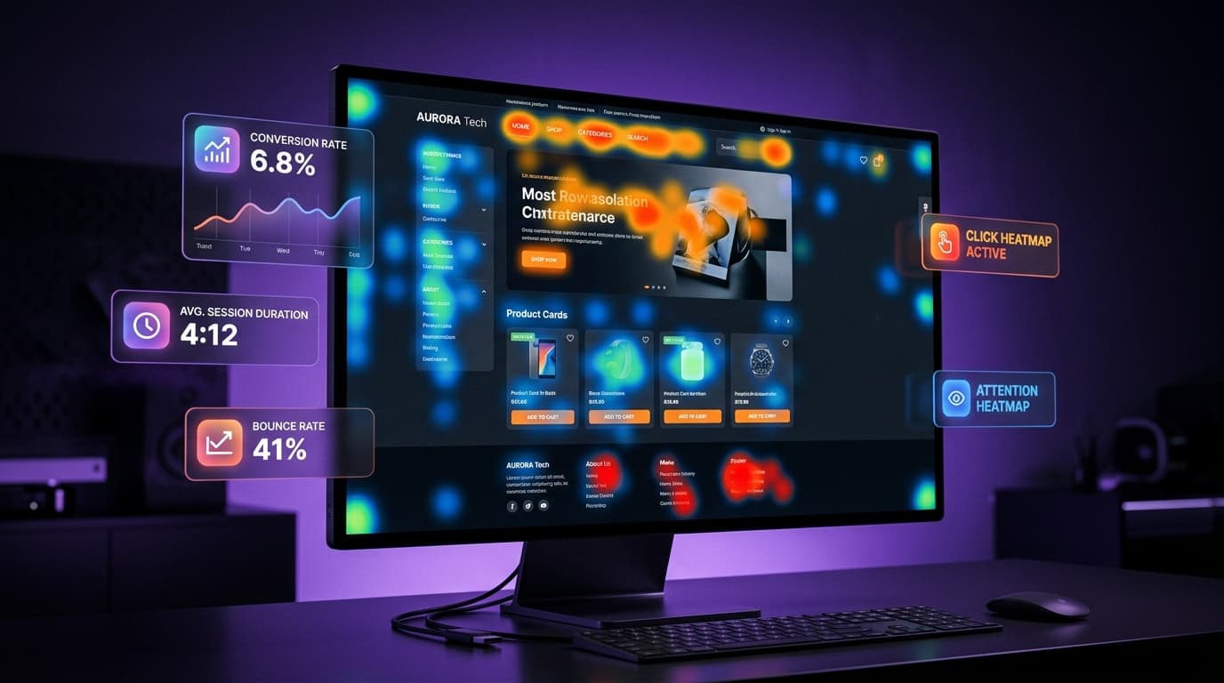 Site web qui convertit : heatmap UX montrant les zones chaudes de clic et points de conversion pour PME
