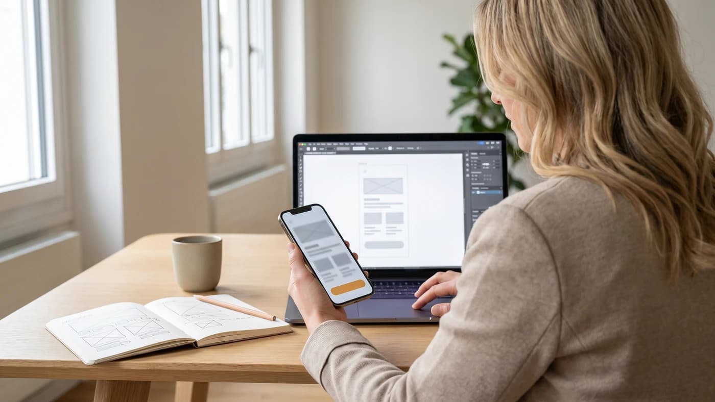 Prototype Figma testé sur téléphone : la maquette mobile conçue en formation, cliquable avant développement