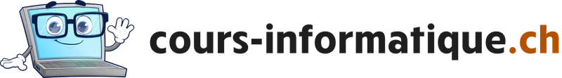 cours-informatique.ch logo on a light background: the mascot and the site name, with “.ch” in orange